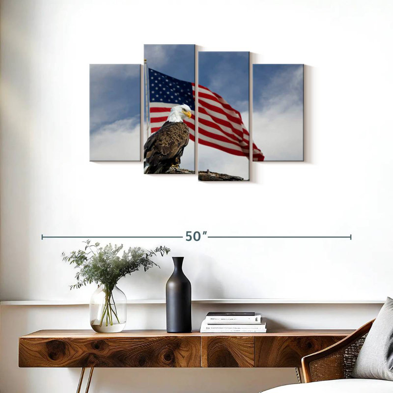 Perched Eagle American Flag, 22" H x 36" W