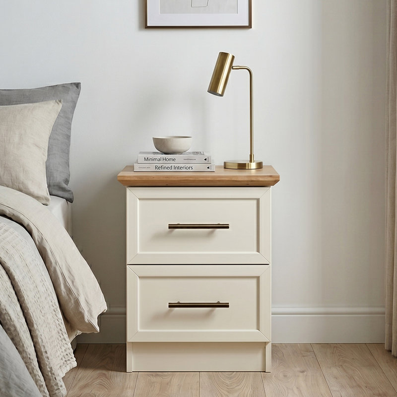Cleverdon Feya 2 Drawer Bedside Table, Ivory