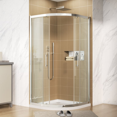 72"/75" Height Frameless Neo-Angle Shower Enclosure with 3/8" Tempered Glass Corner Curved Sliding Shower Door Double Sliding Doors Stainless Steel Rollers and Waterproof Seal Strip