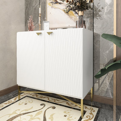 2 Door White Cabinet With Uniquely Designed Handles And X - Tapered Metal Legs. Can Hold Up To 120 Lbs. Good For Entryways Luxury High Gloss Gold Spindle Legs Adjustable Shelves. Easy Assembly Quick