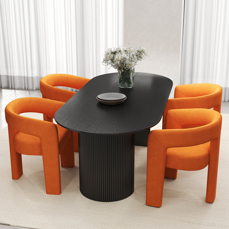 Ensemble de table de salle à manger ovale, 5 pièces: table, 4 chaises, Orange
