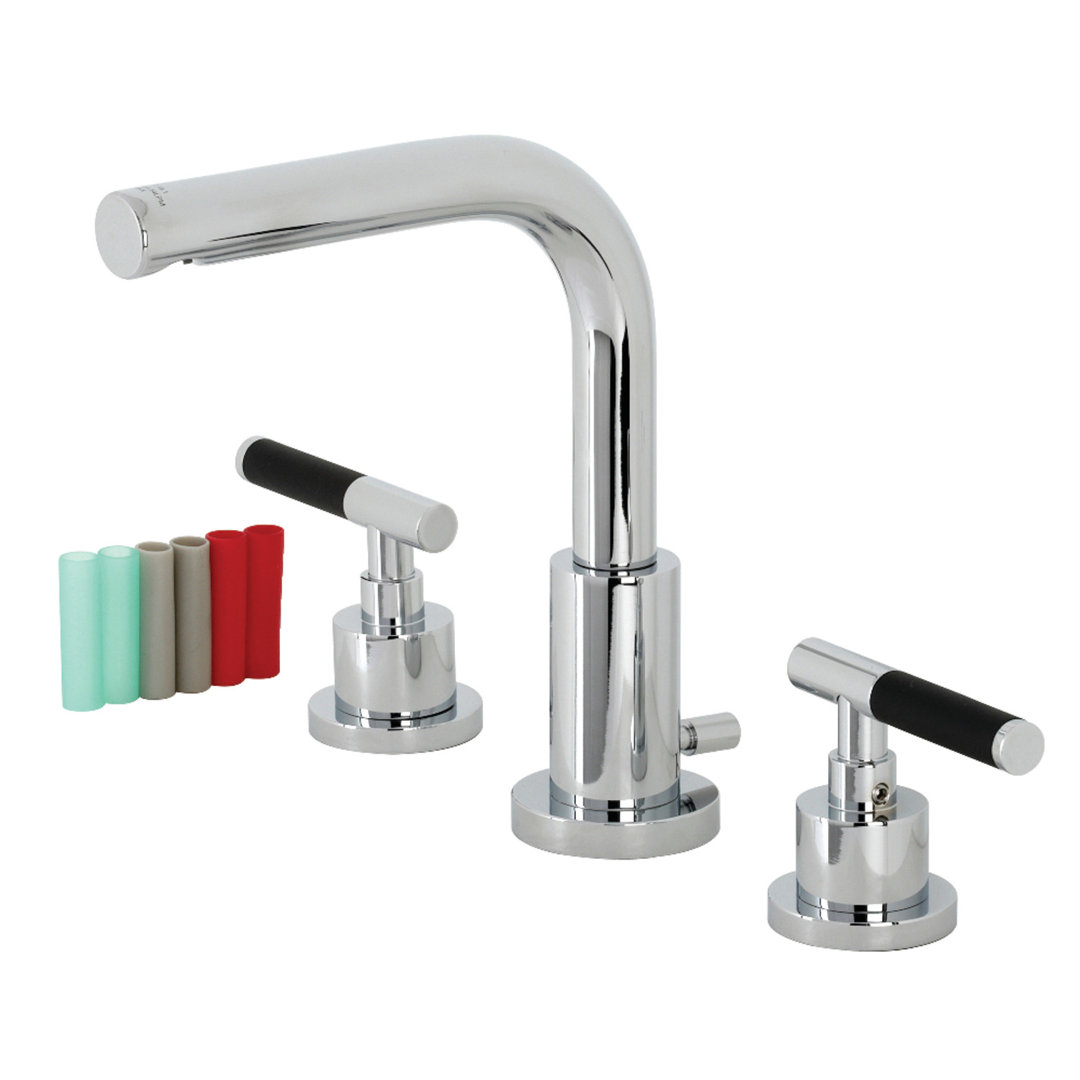 Kingston Brass Kaiser Two-Handle 3-Hole Deck Mount Widespread Bathroom Faucet with Brass Pop-Up Drain Kingston Brass 
