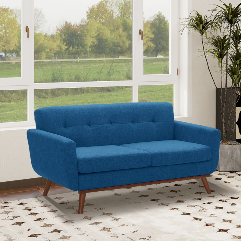 Carmencita 65" Linen Upholstered Square Arm Loveseat, Blue Linen, Iron