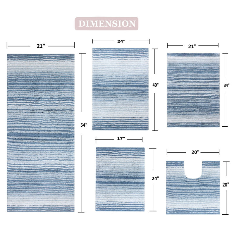 Highlawn 5 Piece Bath Rug Set, Blue