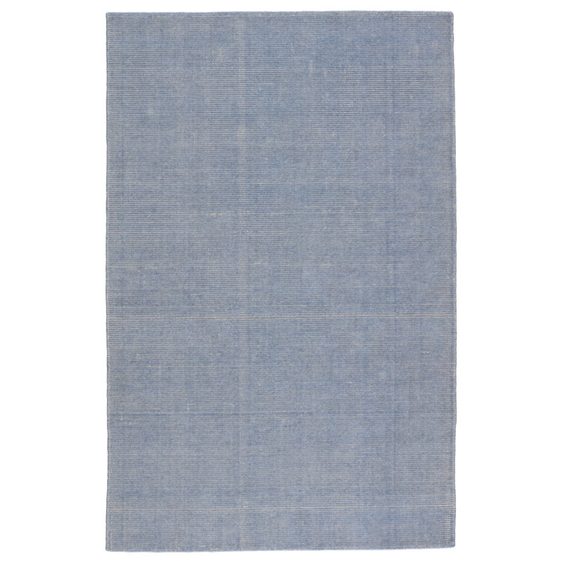 Tapis rayé à la main Caron - bleu clair / crème, Rectangle 12 pi x 15 pi