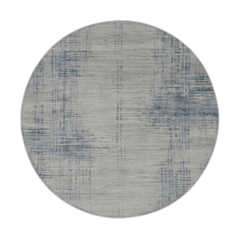 Abstract Gray Indoor and Outdoor Area Rug, Round 5'
