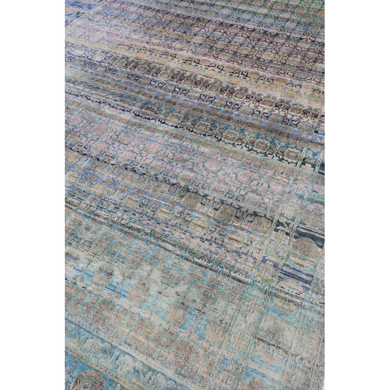 Silk Treasures Geometric Area Rug in Blue
