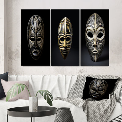 «Ethnical Traditional African Mask», 3 pièces sur toile