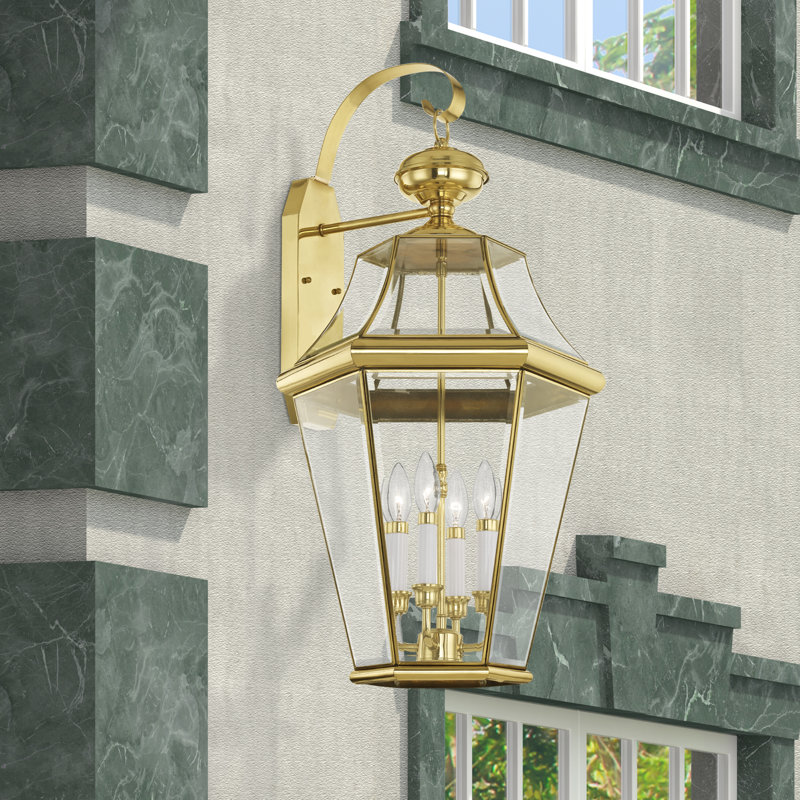 Lanterne murale d'extérieur en verre biseauté H 30 po Creason 4, Laiton poli