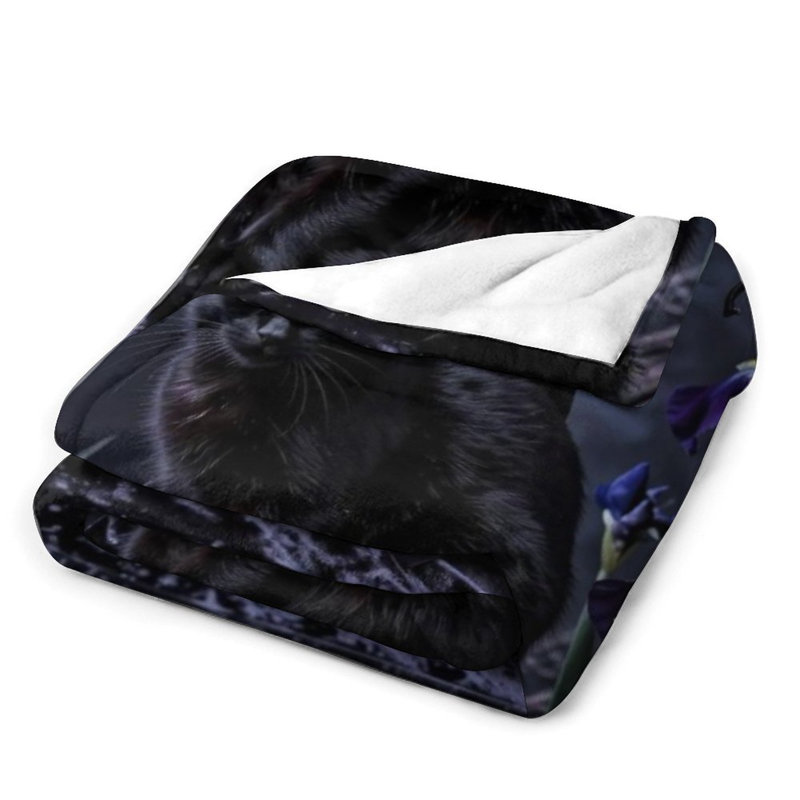 Jeté en flanelle de chat noir assis, couverture douce et chaude pour le canapé-lit du salon, 50 x 60 po
