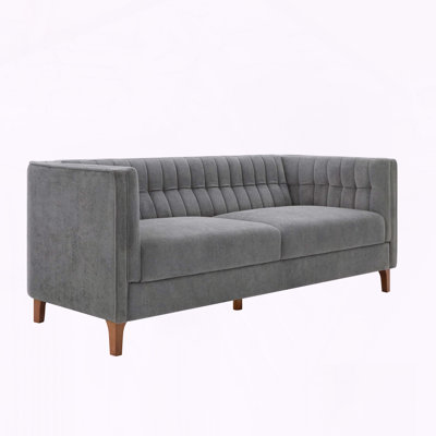 Modern 3-Seater Chenille Sofa with Channel Tufted Back, Curved Armrests & Solid Wood Legs