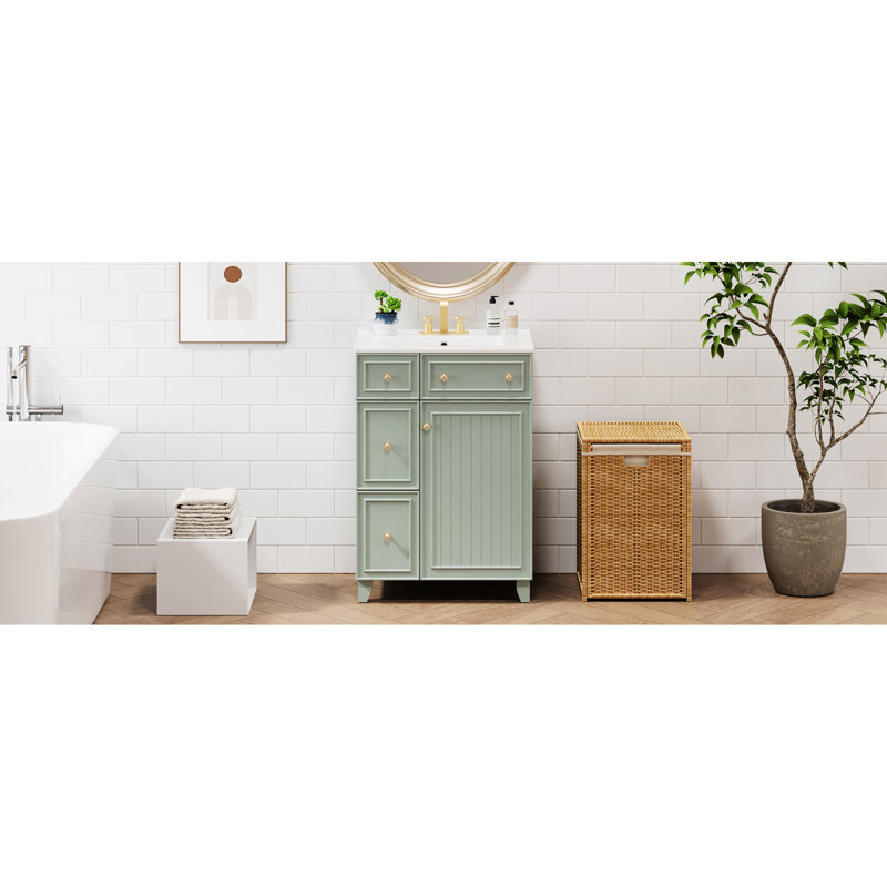 Meuble-lavabo de salle de bain de 61 cm (24 po) - Lavabo en céramique, fonctionnel et peu encombrant, de couleur