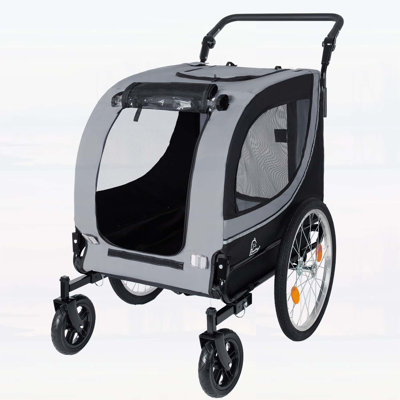 Remorque 2 en 1 et poussette pour animaux de compagnie pour chiens pesant jusqu'à 100 lb - pliable avec roues de 8 po et 20 po, filet et housse de pluie, gris