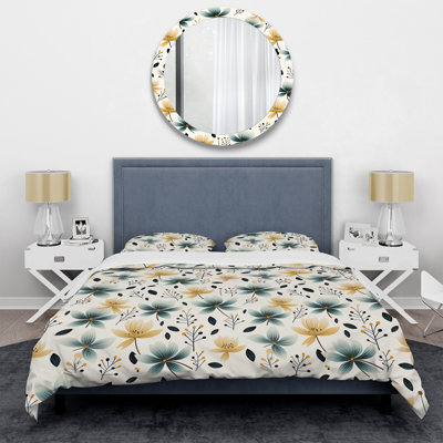 Teal Coastal Harmony Floral Pattern I Box Stitch Floral Duvet Cover