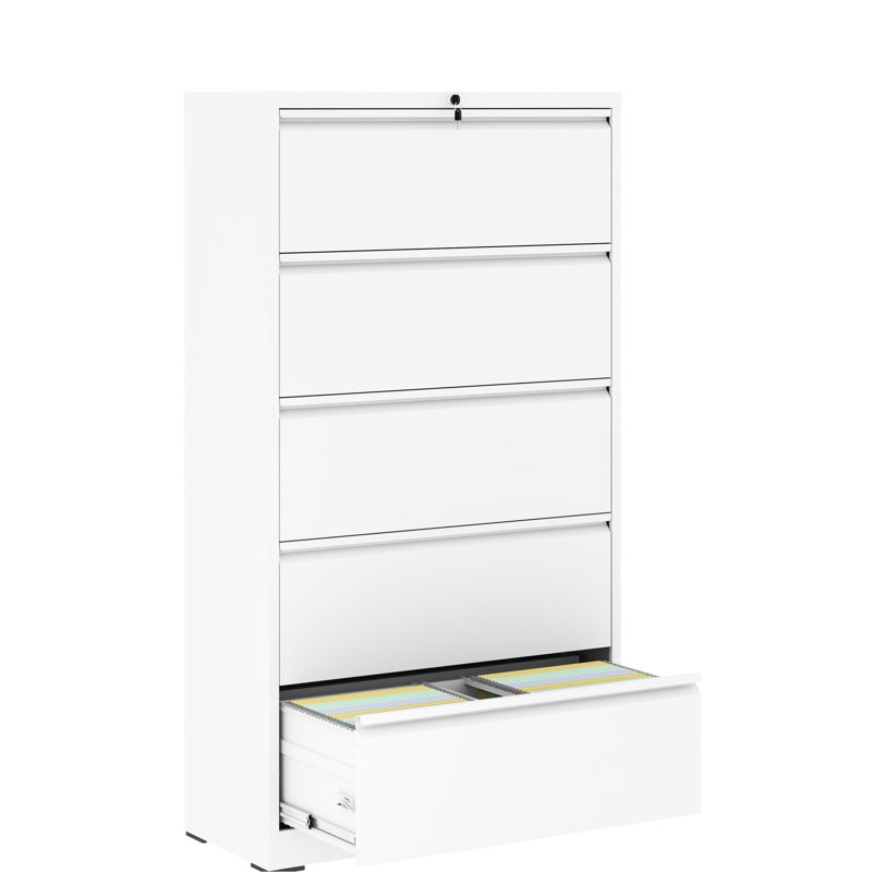 Classeur verrouillable en métal, armoire blanche à 5 tiroirs pour bureau, Blanc