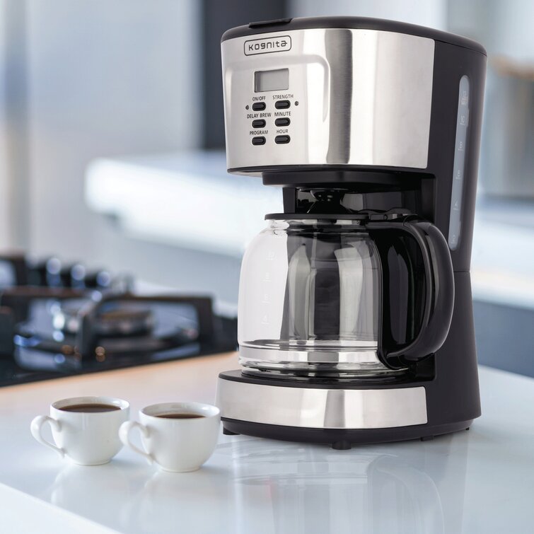 Boscare 12-Cup Programmable Coffee Maker Drip Coffee Maker, Mini Coffee Machine with Auto Shut-Off, Strength Control,Black