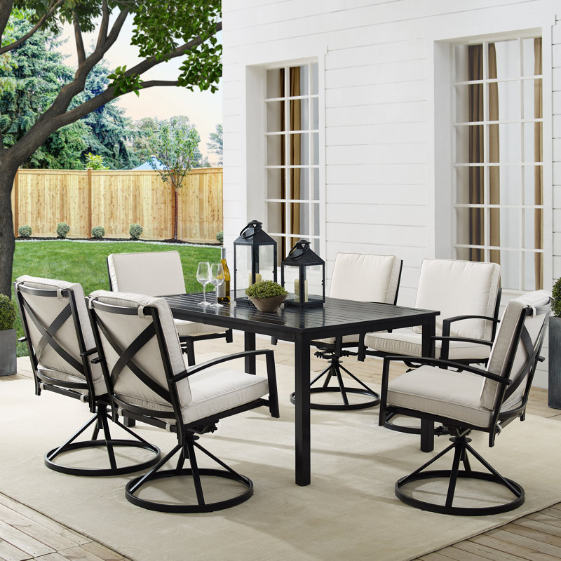 Halles 6 - Person Patio Dining Set with Rectangular Table , Cushions Included, Oatmeal