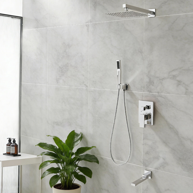 Swiveling Wall Mount Tub Filler Faucet With Handheld Shower, Chrome