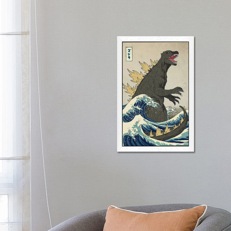 The Great Monster Off Kanagawa by Michael Buxton - Print on Canvas, 66.04 cm H x 45.72 cm W, White Framed