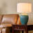 22" Teal Ceramic Table Lamp, Organic Modern Water-Wave Nightstand Light with Linen Shade