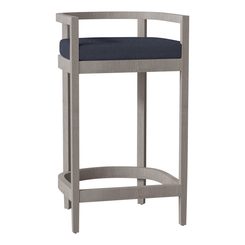 Santa Barbara Patio Bar Stool with Cushion, No Welt, Oyster Teak, Verona Mist