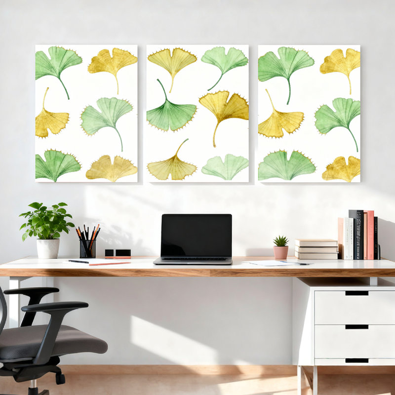 «Ginkgo Leaf», reproduction d'art sur toile tendue sur toile, ensemble inspiré de la nature (ensemble de 3)