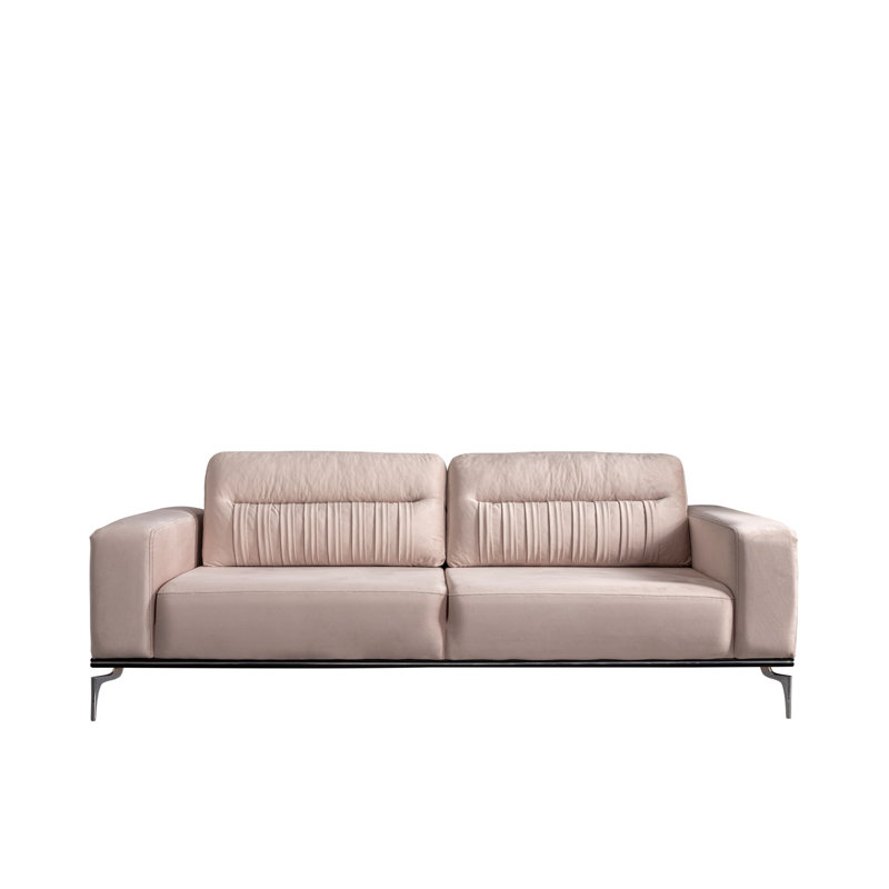 Phinehas 90.551181102362'' Slipcovered Velvet Sleeper Sofa, Beige Velvet