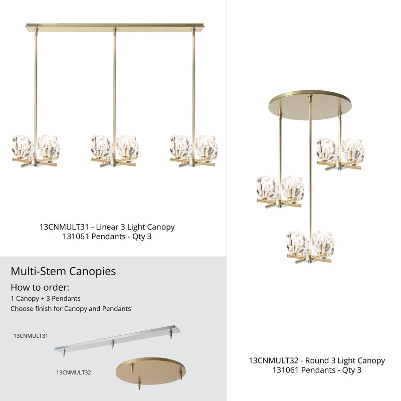 3-Light Round Canopy, Modern Brass