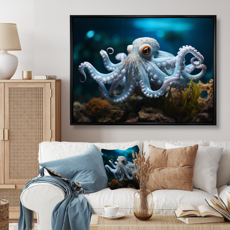 Blue Octopus Serene submersion - impression, H 30 po x l 40 po x P 1,5 po, Cadre flottant noir
