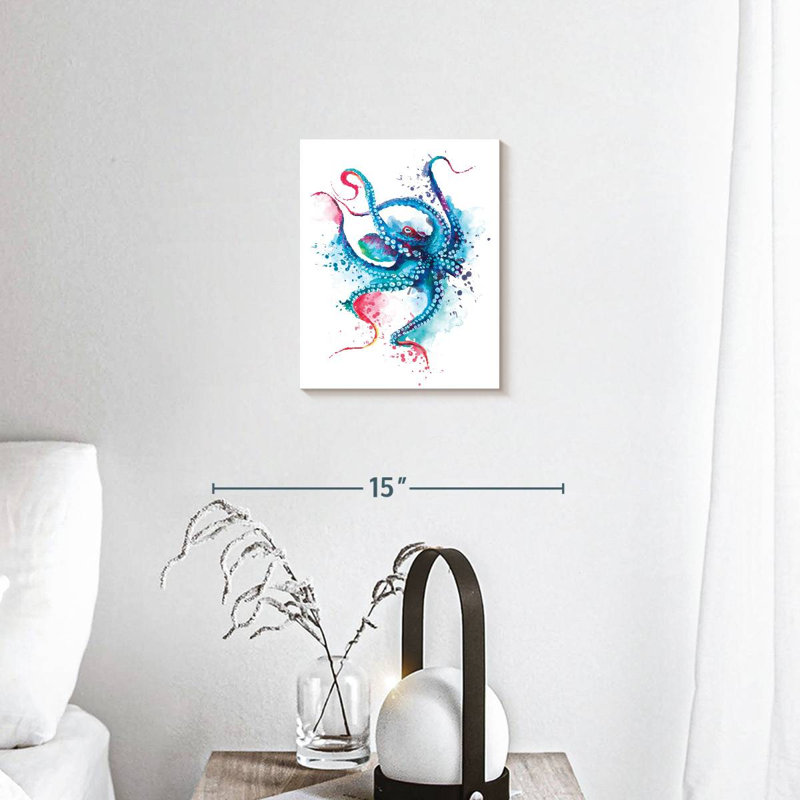 Blue Octopus Splash sur impression sur toile, H 8 po x l 10 po x P 1 po