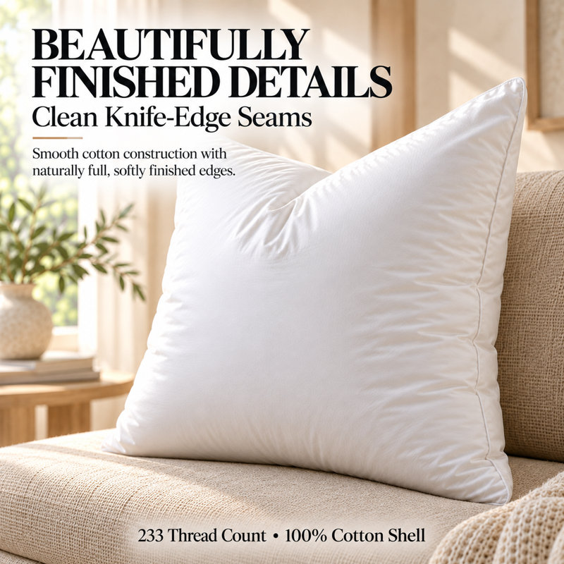Ensemble de 1 coussin carré carré blanc 100% coton, 50% duvet et 50% plumes, tailles multiples, 16 po x 16 po