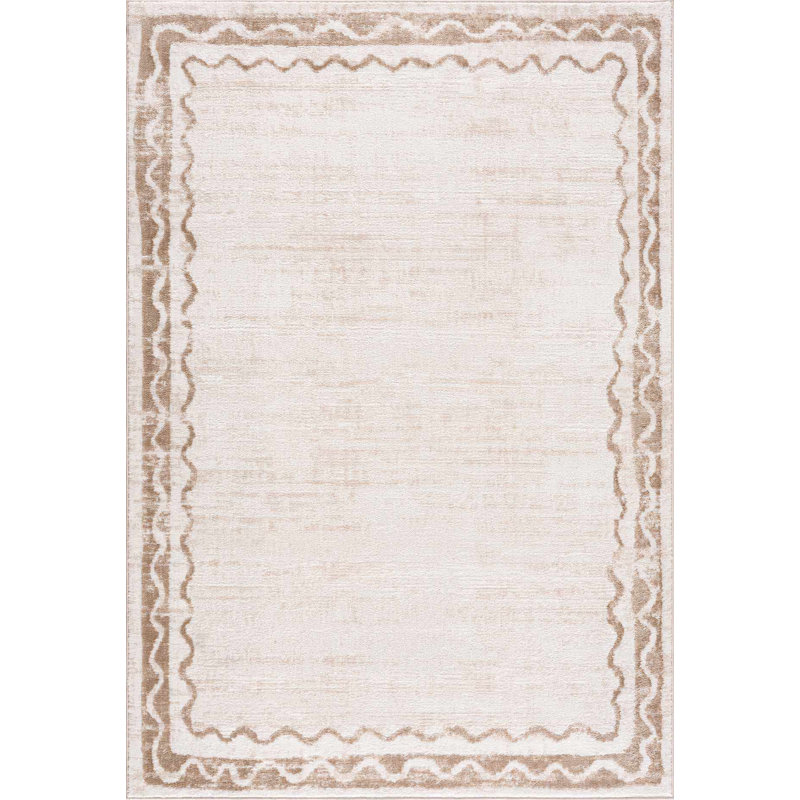Luders Machine Washable Modern Geometric Bordered Beige Area Rug, Rectangle 7'10" x 10'