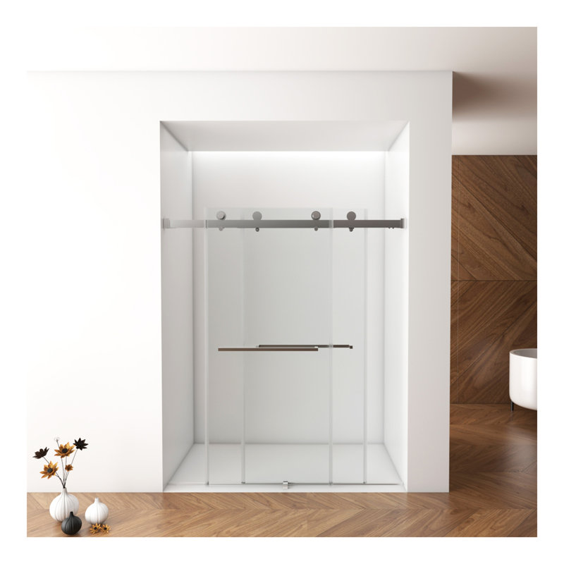 56"-60"W x 76"H Frameless Shower Door, Double Sliding Shower Door, 3/8'' (10mm) Clear Tempered Glass Shower Enclosure with Square Rail,Double Side Easy Clean Coat, With Buffer