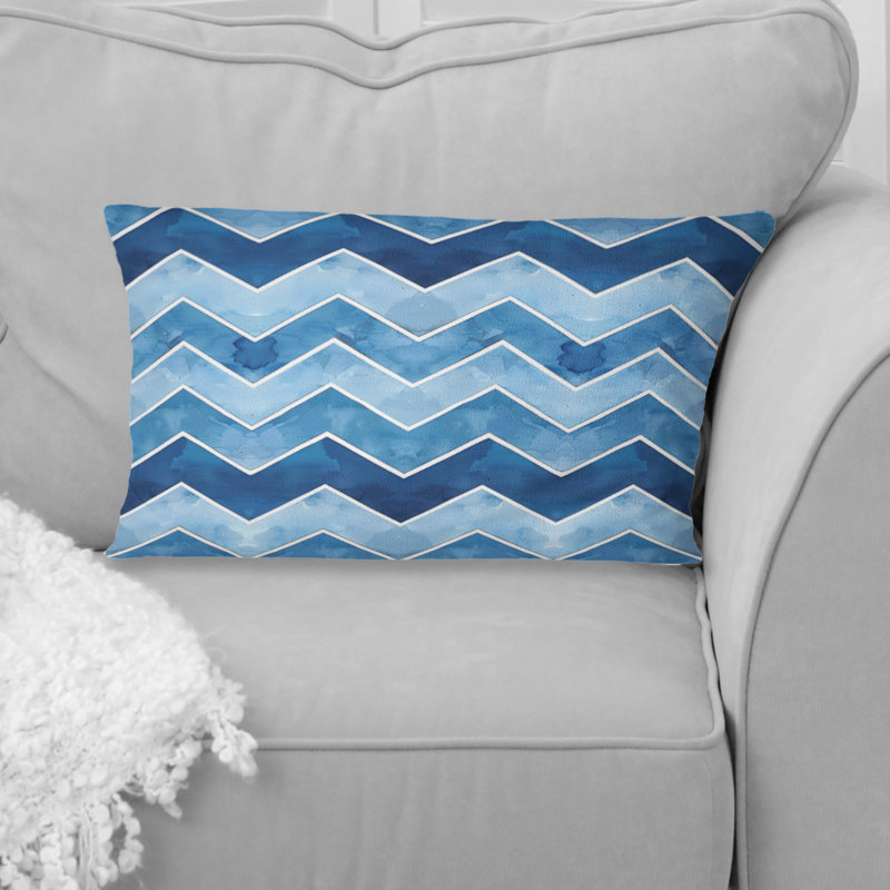 Blue  Chevron Patterns IV - Modern Lumbar Pillow