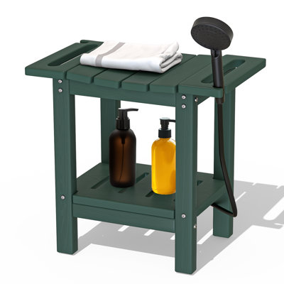 Tabouret de douche en PEHD imperméable - Banc intérieur / extérieur toutes saisons avec tablette de rangement - Siège de rasage polyvalent et table d'appoint