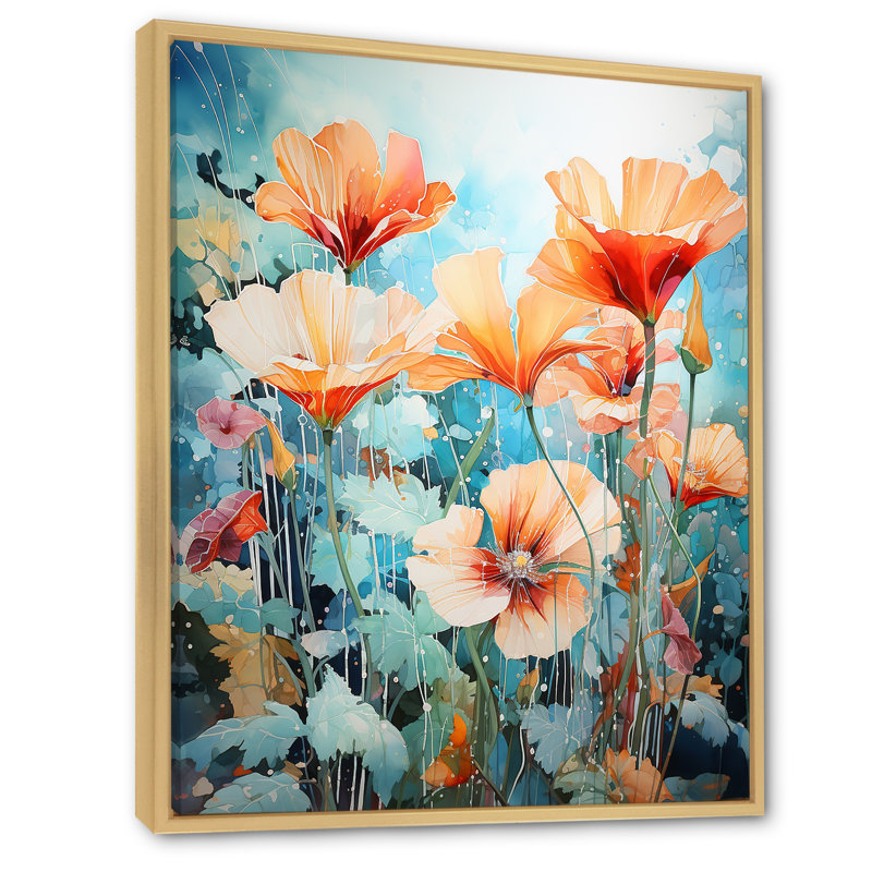 «Peach Wonderland Flower Garden», reproduction sur toile, Cadre naturel flottant, H 32 po x l 24 po x P 1 po