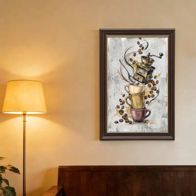 Art mural antique sur toile encadré doré pour le salon, la chambre à coucher, le bureau ou le vestibule - décoration murale décorative avec art café