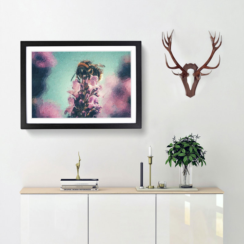 Bee On A Purple Flower - Single Picture Frame Painting, Black Framed, 45cm H x 63cm W x 2cm D