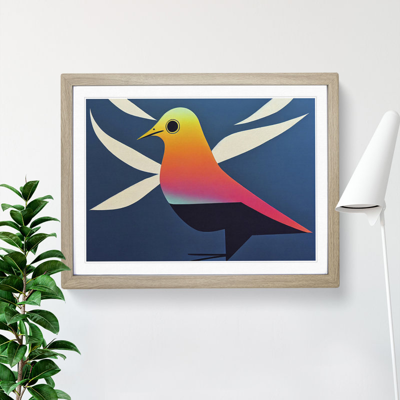 Dove Bird In Abstract Vol.3 - Single Picture Frame Print, Oak Framed, 25cm H x 34cm W x 2cm D