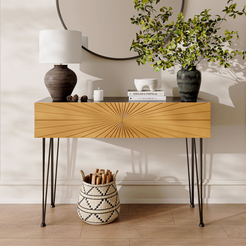 Console moderne en bois 39,4 "noir et or avec 2 tiroirs et rangement pour le vestibule