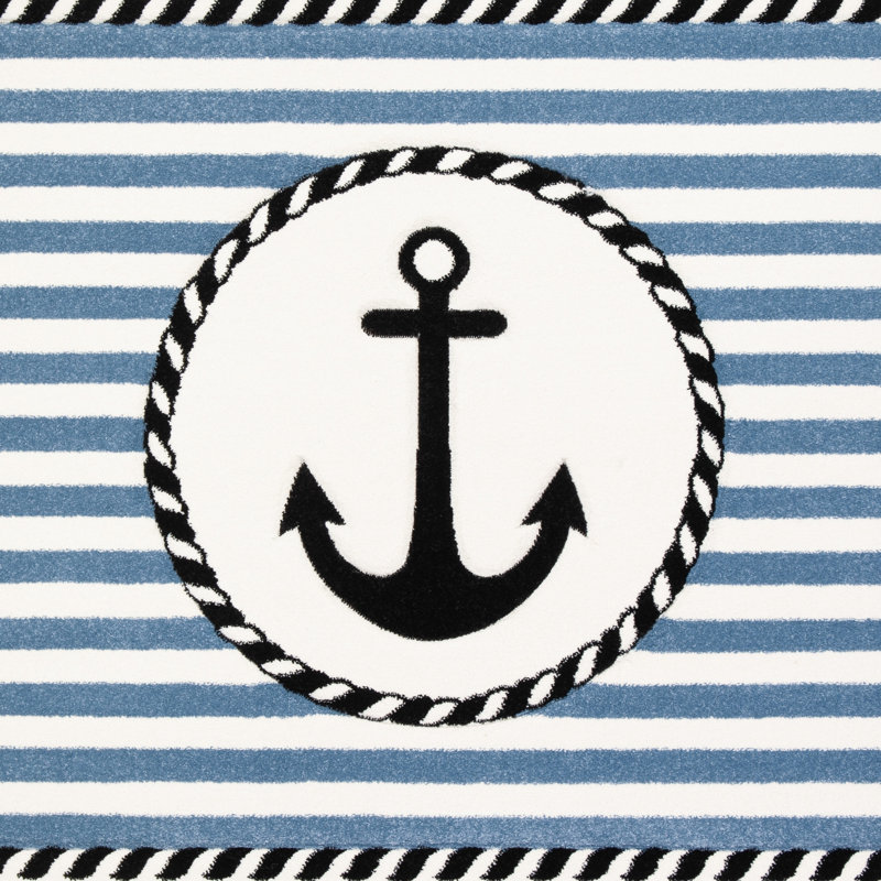 Tapis ivoire / bleu marine Hickman, Rond 5 pi 3 po