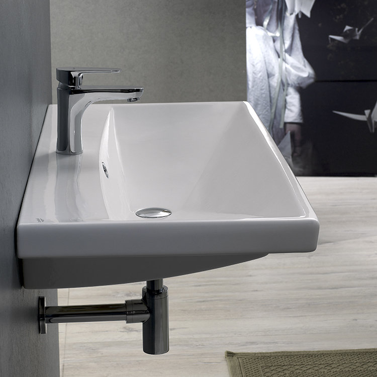 CeraStyle by Nameeks Elite 17.52 " Ceramic Rectangular Bathroom Sink and Overflow Hole, Single Hole