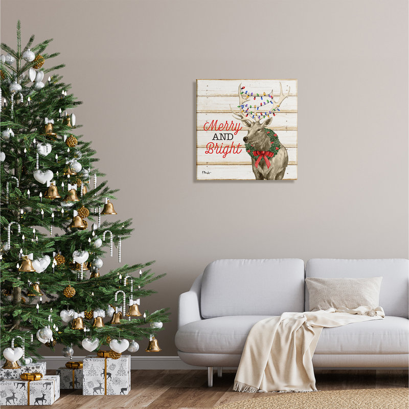 «Merry & Bright Deer» par Paul Brent - reproduction d'art sur toile tendue, H 24 po x l 24 po x P 1,5 po