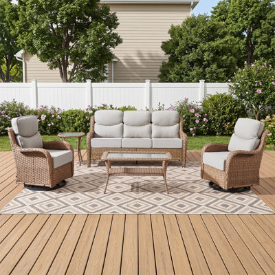 5-Piece Patio Furniture Set With Swivel Glider Chairs, 6-Inch Plush Cushions & Water-Resistant Olefin Fabric
