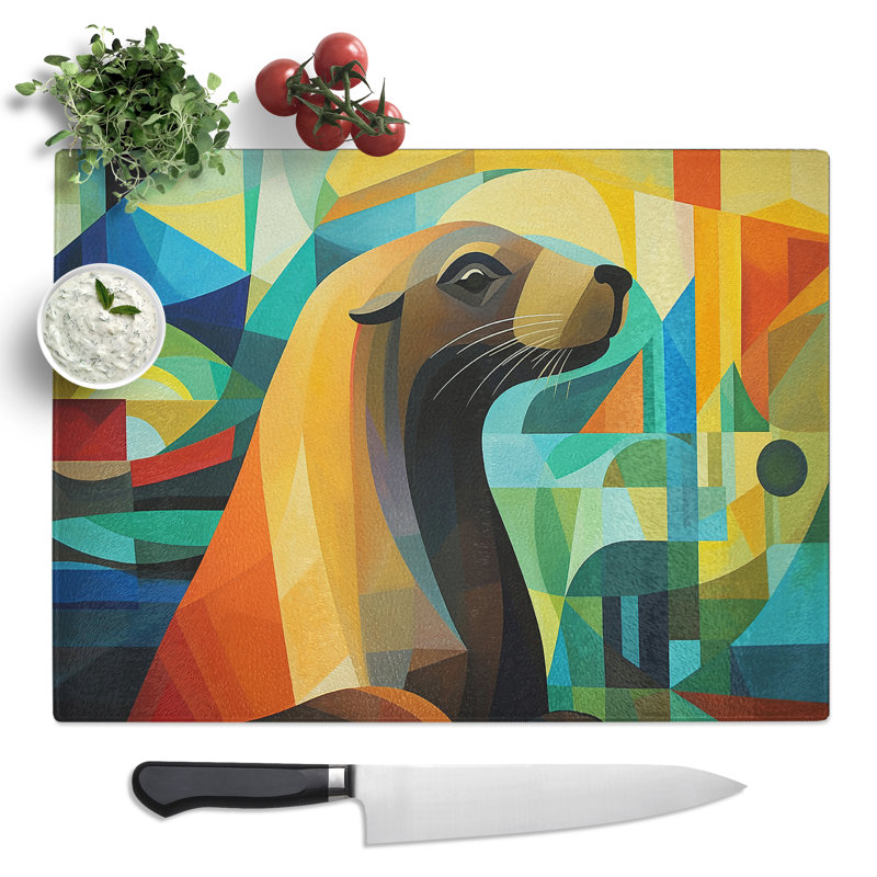 Sea Lion Abstract  Glass Chopping Board
