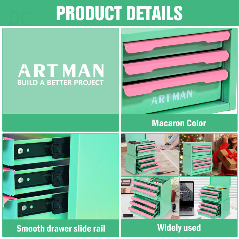 Boîte de rangement de bureau de style tiroir, outil magique d'organisation de poste de travail de bureau, support de rangement de bureau, armoire de rangement pour cosmétiques - {vert-rose, 2 + 3 couches}, buffet