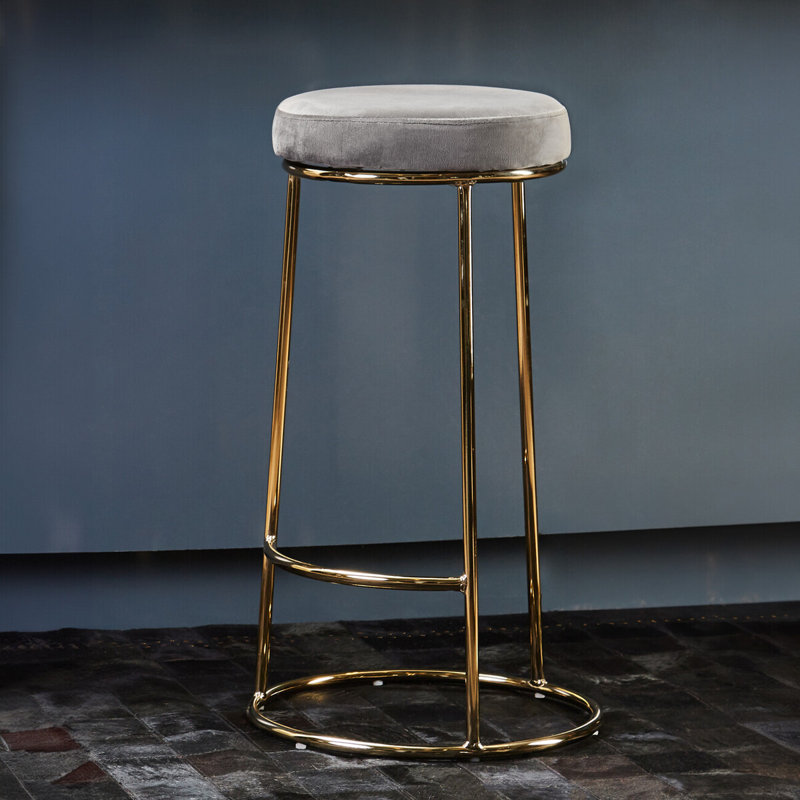 Alec Upholstered Counter Stool with Metal Frame, Grey, 68cm