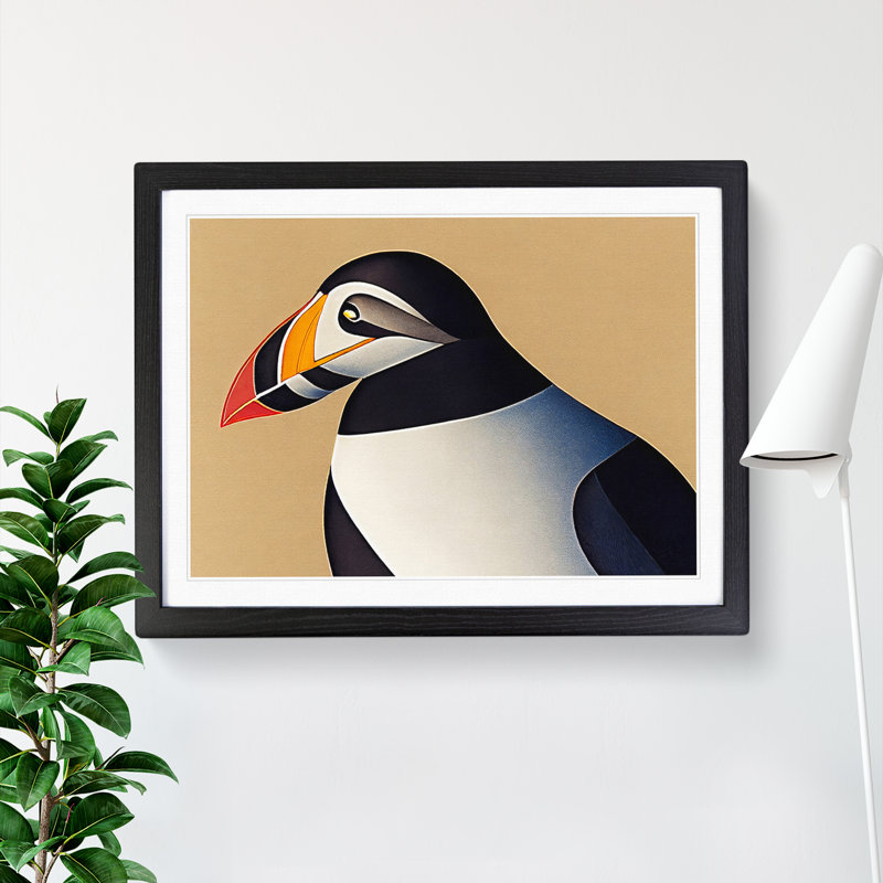 Breathtaking Puffin Bird - Single Picture Frame Print, 46cm H x 64cm W x 2cm D, Black Framed