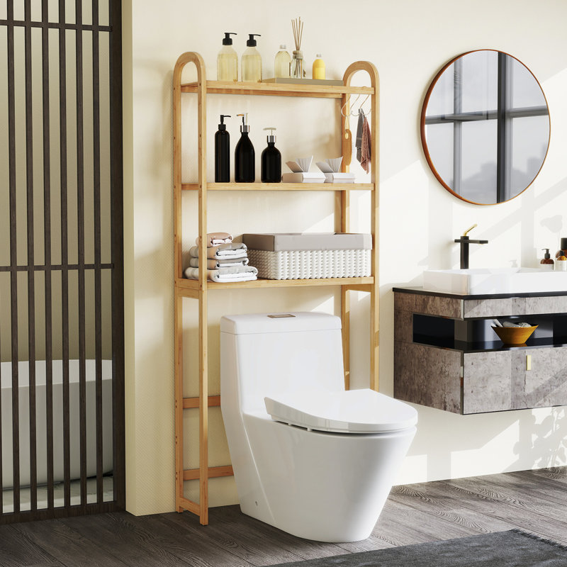 Bamboo over the Toilet Storage Shelf w/3-tier Open Shelf Adjustable Shelves