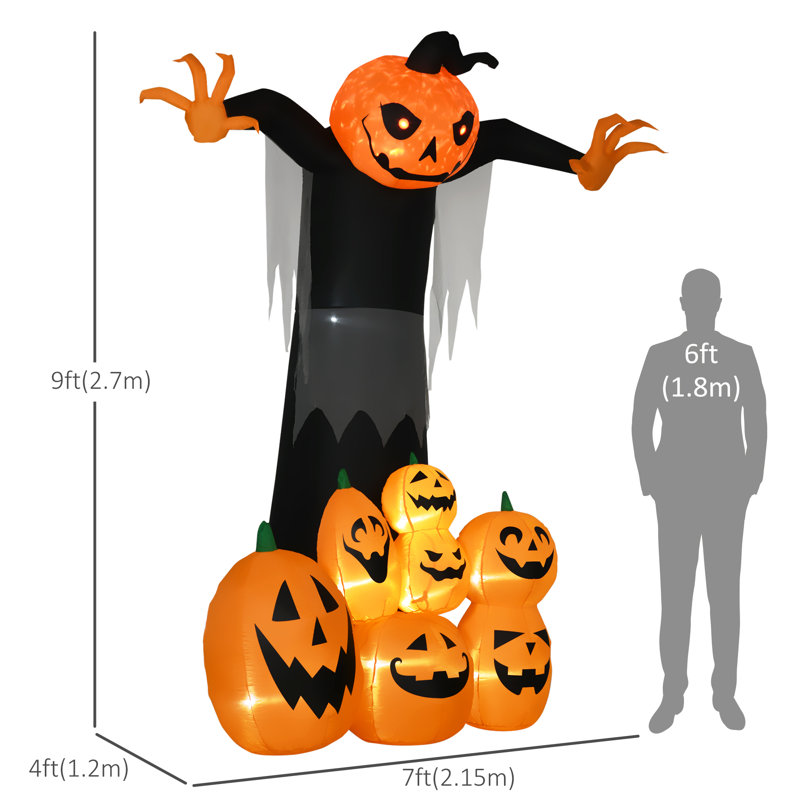 9ft Halloween Inflatables Outdoor Decorations, Pumpkin Ghost with Pumpkin Patch, Outdoor Giant Blow Up Yard Decor with Build-in LED for Garden, Lawn, Party, Holiday